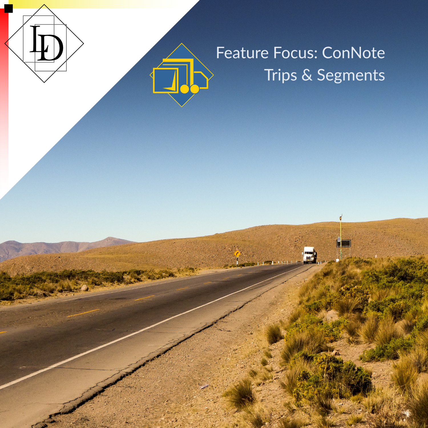 An image of a road situated in an arid, high-altitude environment with clear skies and sparse vegetation. A truck is in focus in the distance, heading towards the viewer.